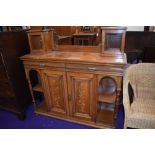 A light mahogany and inlaid chiffoneir or sideboard base, stamped Gillow and Co, dimensions