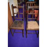 A traditional solid seat dining chair and early 20th Century mahogany bedroom chair with bergere
