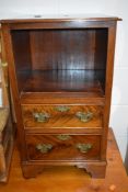 A reproductoion mahogany bedside drawer set, open shelf over drawer base, Georgian style, width