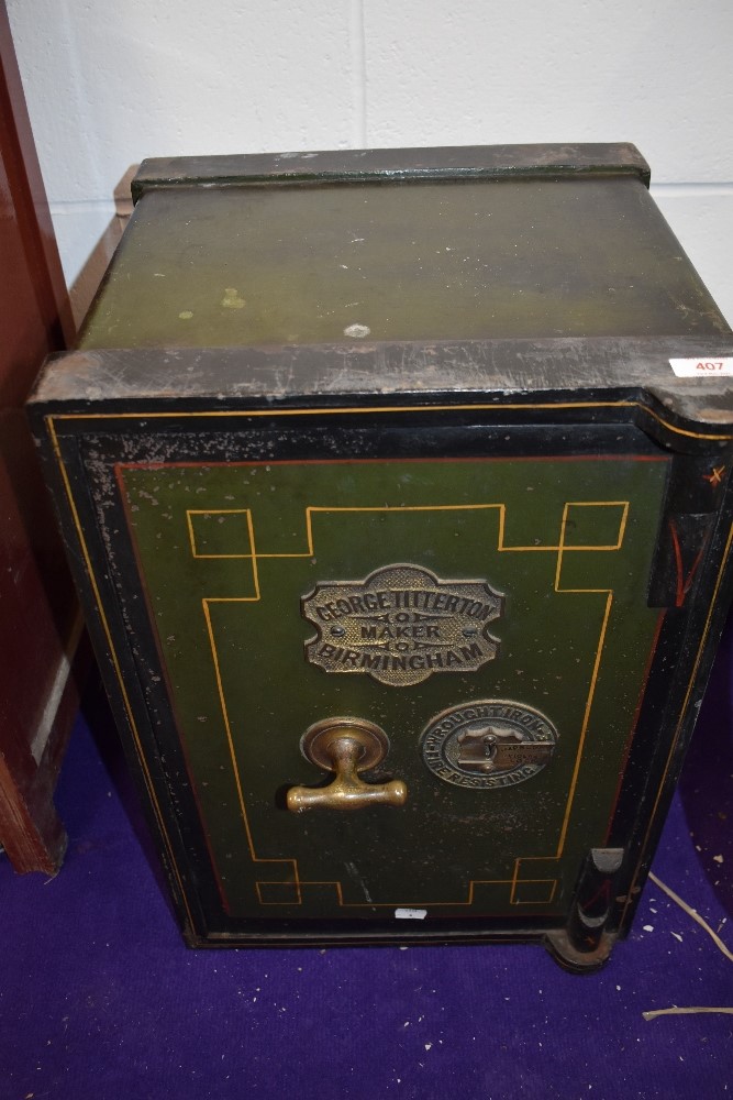 A vintage wrought iron safe, with brass plate for George Titterton, Birmingham, approx 39 x 56 x