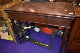 A Victorian mahogany fold over tea table, width approx. 86cm, depth 44cm