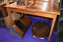 A vintage stained frame drawer leaf extending dining table