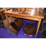 A vintage stained frame drawer leaf extending dining table