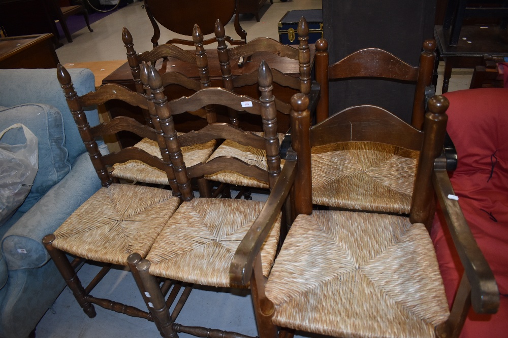 Six (four plus two) reproduction rush seated chairs