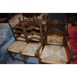 Six (four plus two) reproduction rush seated chairs