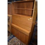 A mid Century part teak bureau bookcase of stylised form, width approx. 91cm