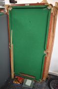 A 1960's Joe Davis table top Snooker Table, 120cm x 60cm with balls in original box with