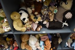 Two shelves of mixed vintage Teddy Bears and Animals including Codeg, Dakin, Bearington etc
