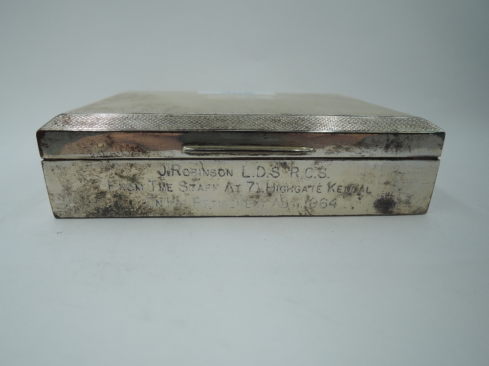 A cigarette box of rectangular form having engine turned decoration to lid with monogram JR to - Image 2 of 3