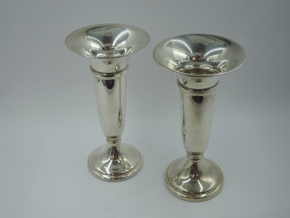 A pair of silver stem vases of plain traditional trumpet form having weighted bases, Birmingham - Image 2 of 2