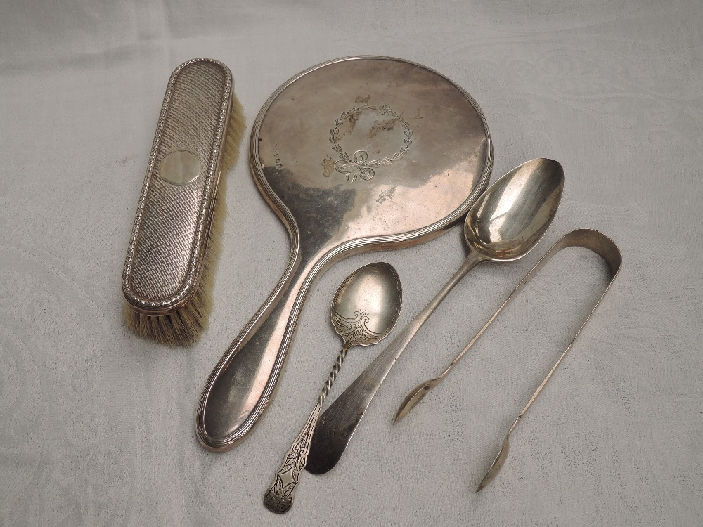 A small selection of HM silver including a hand mirror with ribbon swag decoration, clothes brush - Image 2 of 2