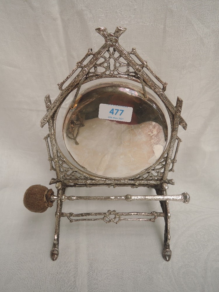 A Victorian Sheffield plate spirit kettle with burner and stand and a silver plated table gong of - Image 3 of 3