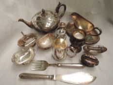 A small selection of silver plated items including two table lighters, teapot, 1/2 pint tankard
