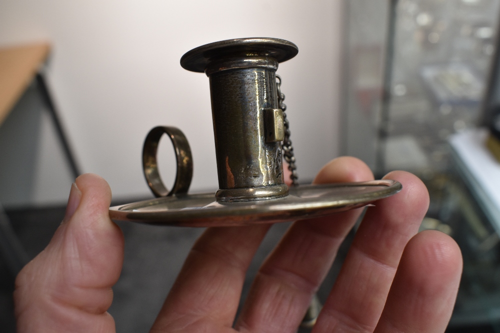 A Georgian silver chamber stick of small plain form having ring handle, detachable sconce and - Image 7 of 7