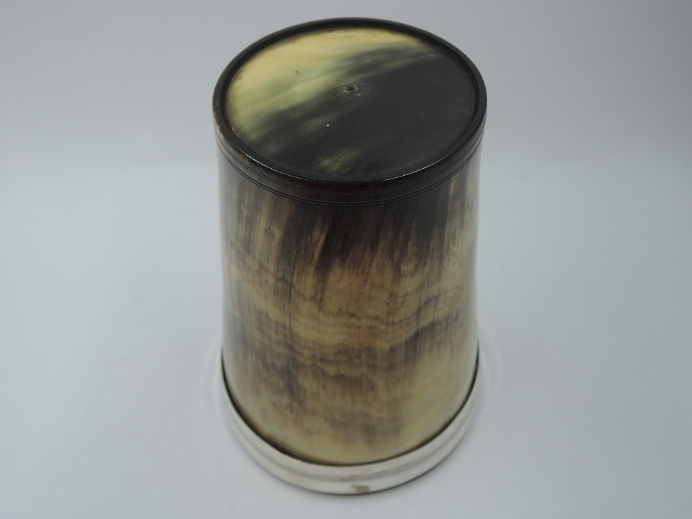 A horn beaker having sheffield plate interior and white metal collar, tests as silver - Image 3 of 4