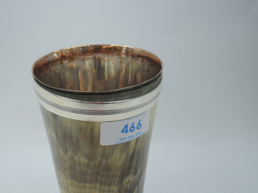 A horn beaker having sheffield plate interior and white metal collar, tests as silver - Image 2 of 4