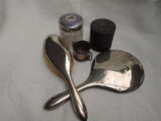 A small selection of HM silver including hand brush and mirror of plain oval form, a cut glass