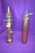 A vintage brass fire nozzle'The London Nozzle,John Morris & Sons,Fire Engineers, Manchester' and a