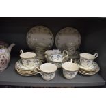 A collection of Collingwood table ware having Hare bell and motif transfer pattern, cups and