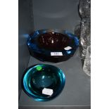 Two large and heavy pieces of colourful art glass.