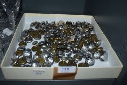 A box full of vintage buttons of fire service interest to Lancashire, Westmorland, Cumbria,