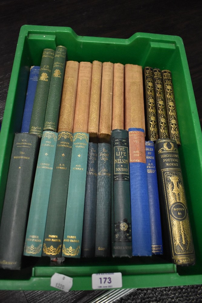 A selection of library volumes and text books including Charles Dickens and H G Wells