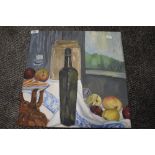 An acrylic still life on canvas, signed BA Moorby to rear.