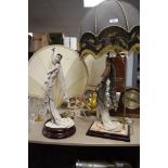 Two art deco designed figural lamp bases by Cappodimonte and similar lamp