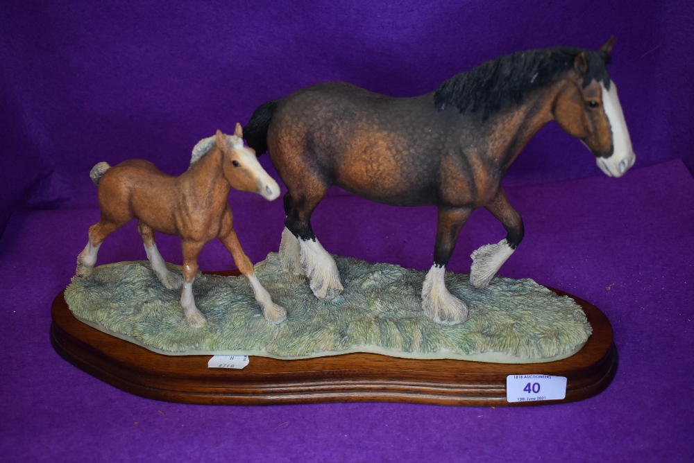 A Border Fine Arts study, New Arrival At Harland Grange, Clydesdale Mare and Foal, Modeller