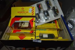 A selection of die cast model cars and trucks including Shell