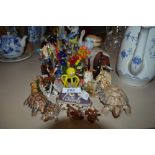 A selection of figurines and small glass miniatures including sea life and fish interest