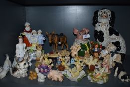 A selection of ceramic figures and figurines including Yardley Lavender figure base