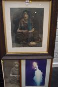 Two large photographic prints of a gypsy fortune teller one original black and white and a full