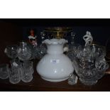 A variety of Bohemia crystal and similar glasses, also included is a desk lamp in the form of an oil