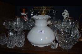 A variety of Bohemia crystal and similar glasses, also included is a desk lamp in the form of an oil