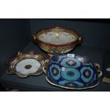 Three highly decorative pieces of Noritake, each having delicate floral patterns and extensive