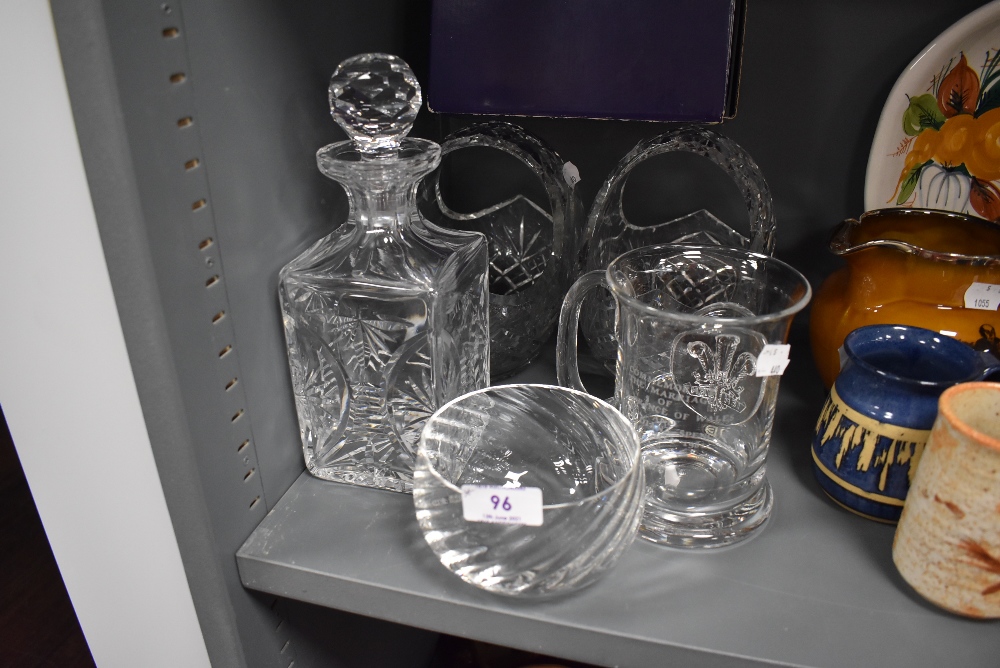 A selection of clear cut crystal glass wares including Waterford Corbin decanter