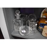 A selection of clear cut crystal glass wares including Waterford Corbin decanter