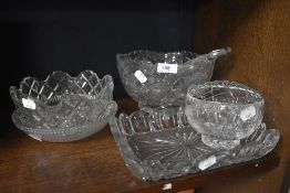 A selection of vintage glass including large bowl and salad servers.