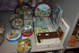 A selection of advertising transfer printed tins including 50's designs and mid century