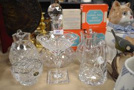 A selection of clear cut and crystal glass wares including Stuart and Briarley