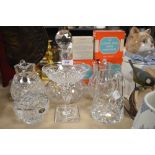 A selection of clear cut and crystal glass wares including Stuart and Briarley