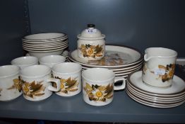 A collection of retro Doverstone pottery including plates, cups, saucers,bowls and more.