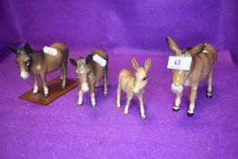 Four Beswick studies, Donkey, second version 1364B, Donkey, second version on home made plinth