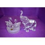 A Royal Crystal rock swan figurine and Waterford Crystal elephant