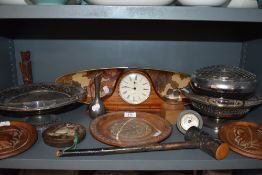 A varied lot of treen and plated ware and similar,also included is a mantel clock.