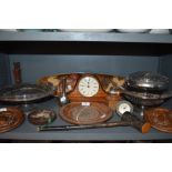 A varied lot of treen and plated ware and similar,also included is a mantel clock.