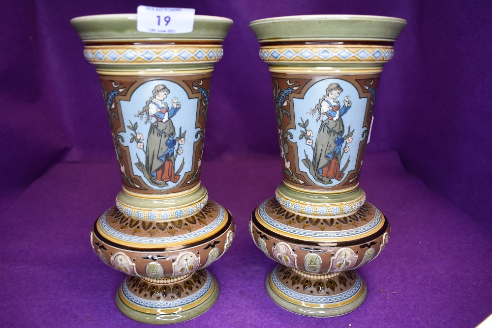 A pair of late 19th/early 20th Villeroy & Boch century mettlach vases having incised art nouveau