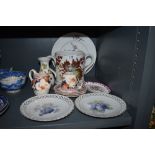 A selection of ceramics including large twin handled love cup and similar