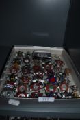 A box of vintage badges, of local and surrounding area fire service interest.